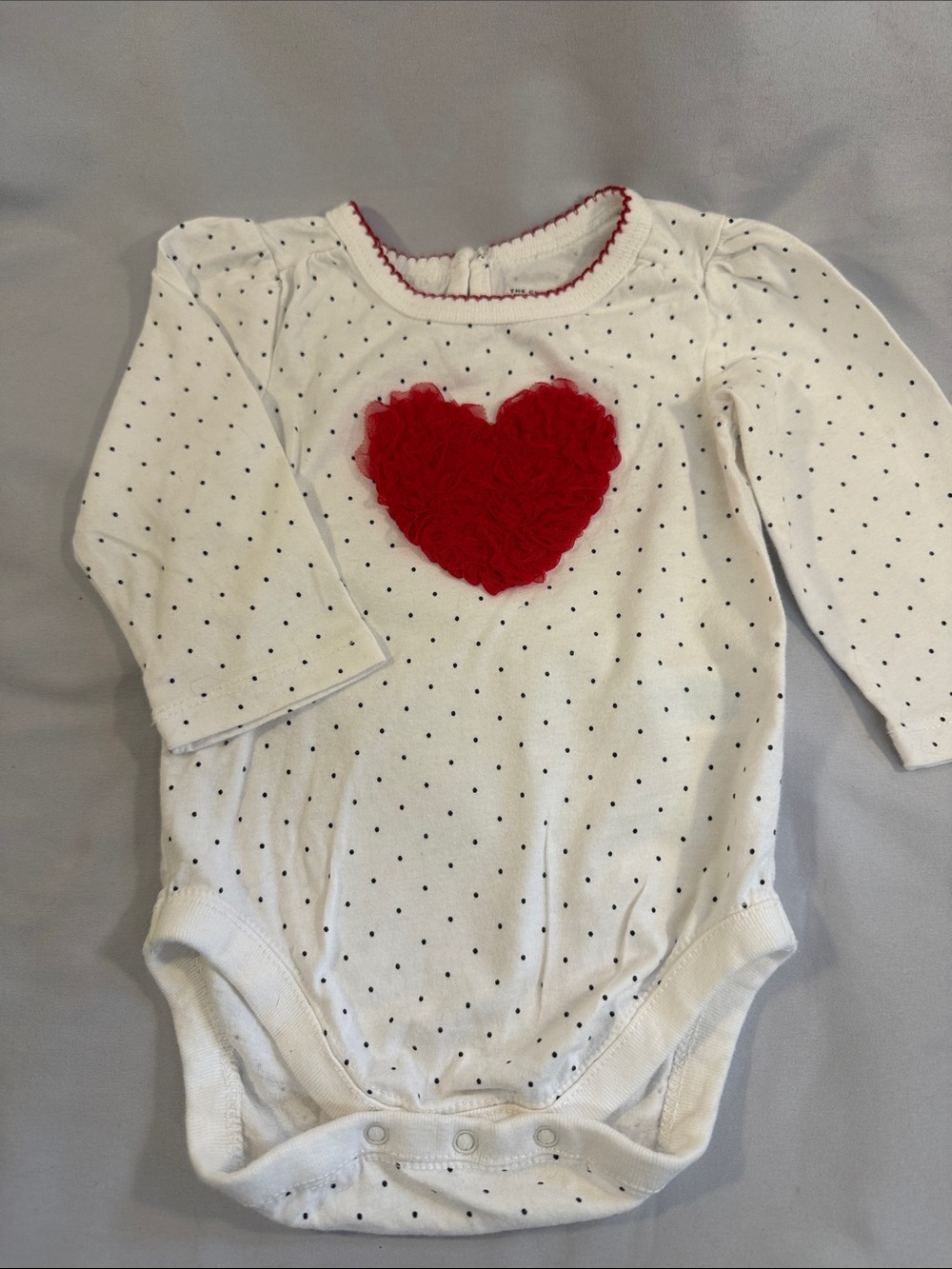 The Children's Place White Polka Dot One-Piece with Red Heart